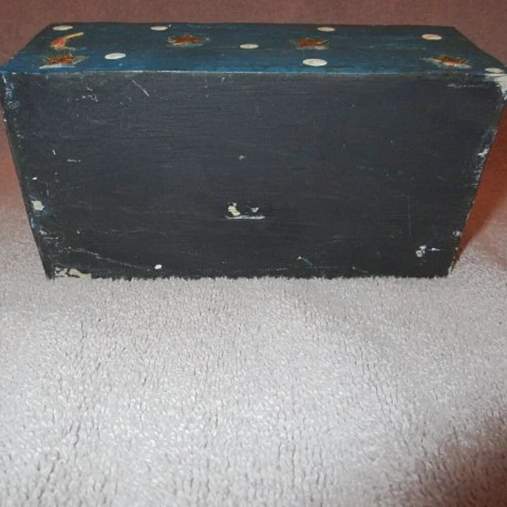 Vtg Celestial Moon & Sun Wood Stash Box 3D Astral Stars Cosmic Painted Lunar 70s